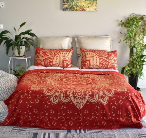 Indian Red Gold mandala Duvet Cover 
