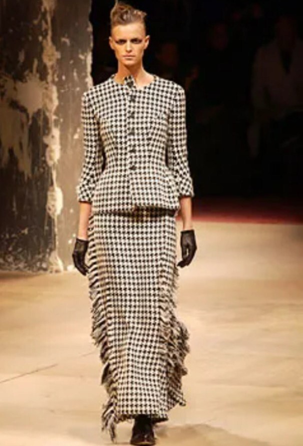 Yohji Yamamoto 2003 Collection Wool Houndstooth Fringed Skirt Size