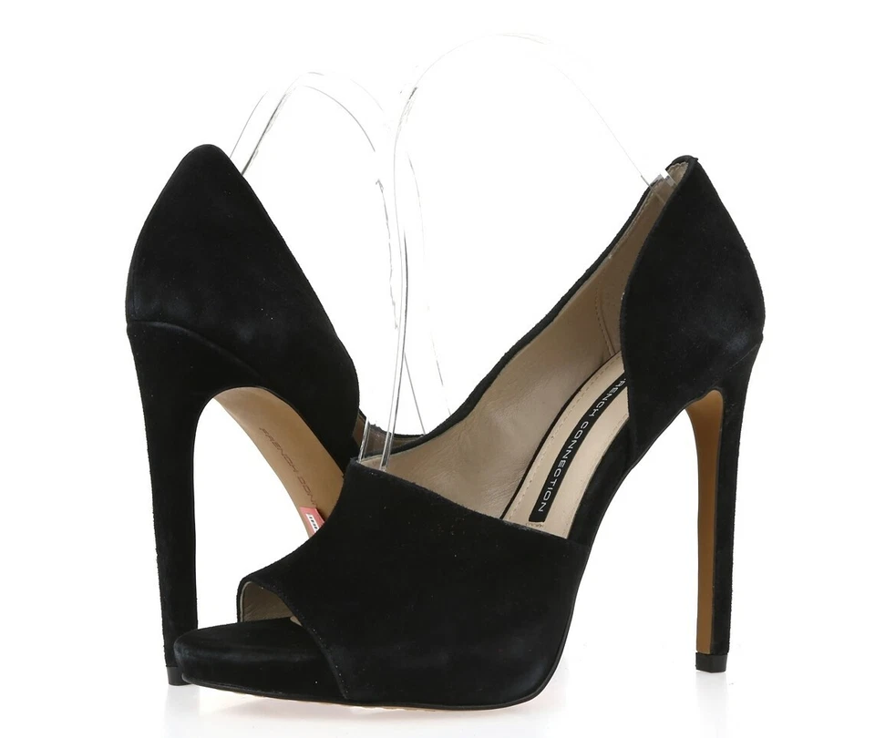 Zapatos de salón French Connection para mujer de gamuza negros sin cordones con punta abierta talla 7,5 Foto 2 de 4