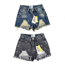 Denim Shorts Hot Pants Jean Distressed Ripped Black Or Blue Various Sizes