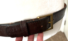 Vtg New Men 34 M Textured Brown LEATHER BELT Brass Buckle 1.5"W For 31-34" Waist