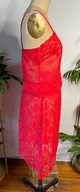 VTG LOVELY!! DEENA 2PC SET RED FLORAL LACE CAMI CAMISOLE&HALF SISSY SLIP* 32 S