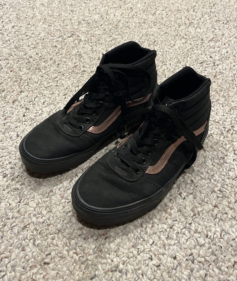 Vans Off The Wall Women's Size 9 High Top Black Rose Gold Skate Shoes