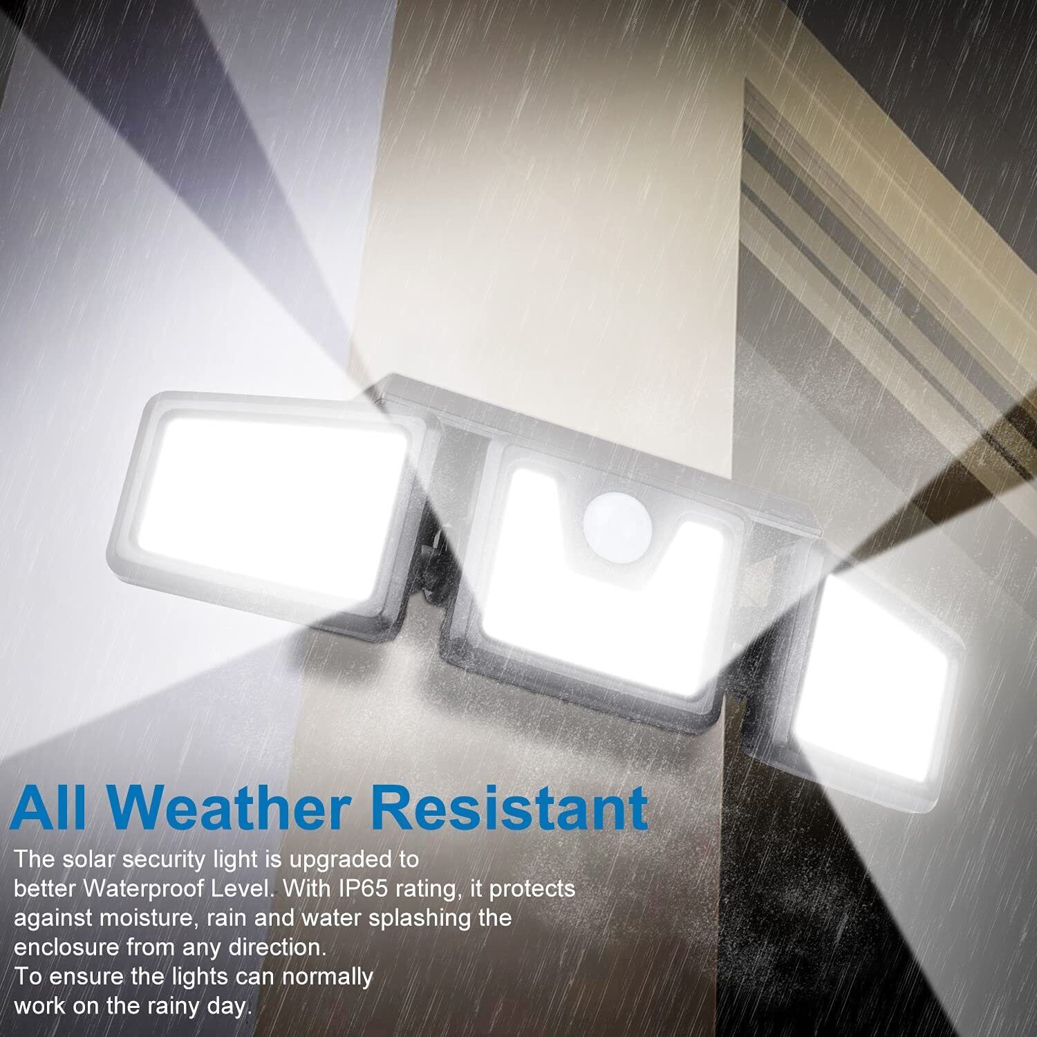 Solar Security Lights 3 Head 6000LM Motion Sensor Lights Adjustable Flood Light