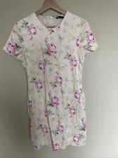 New Zara romantic Floral Printed CutOut Waist side slit satin Mini Dress Ivory M