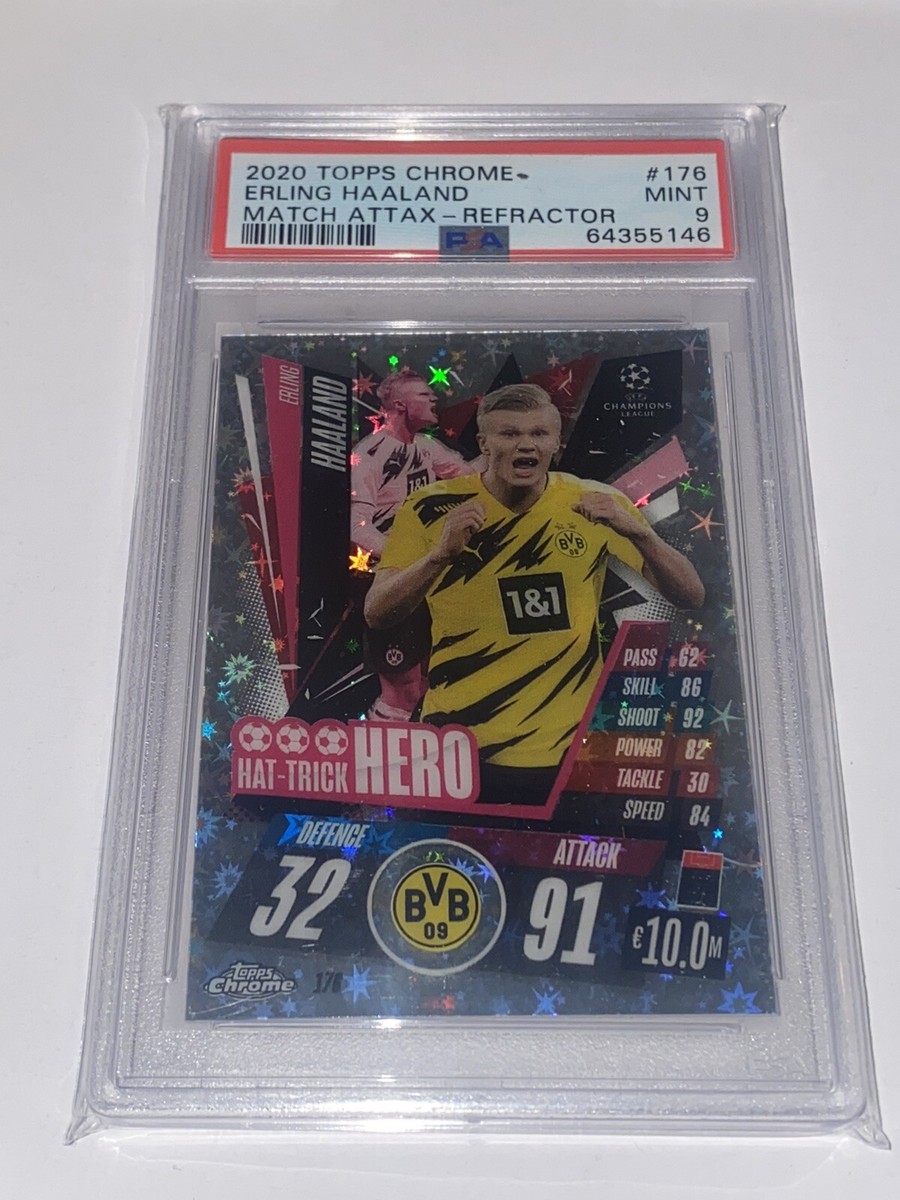 2020 Erling Haaland PSA 9 Topps Chrome Match Attax X-Fractor SP