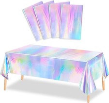 4 Pack Iridescence Plastic Tablecloths Shiny Disposable 54"x108",