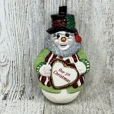 Old World Our 1st Christmas Ornament Merck Family Glistening Romantic Snowman 