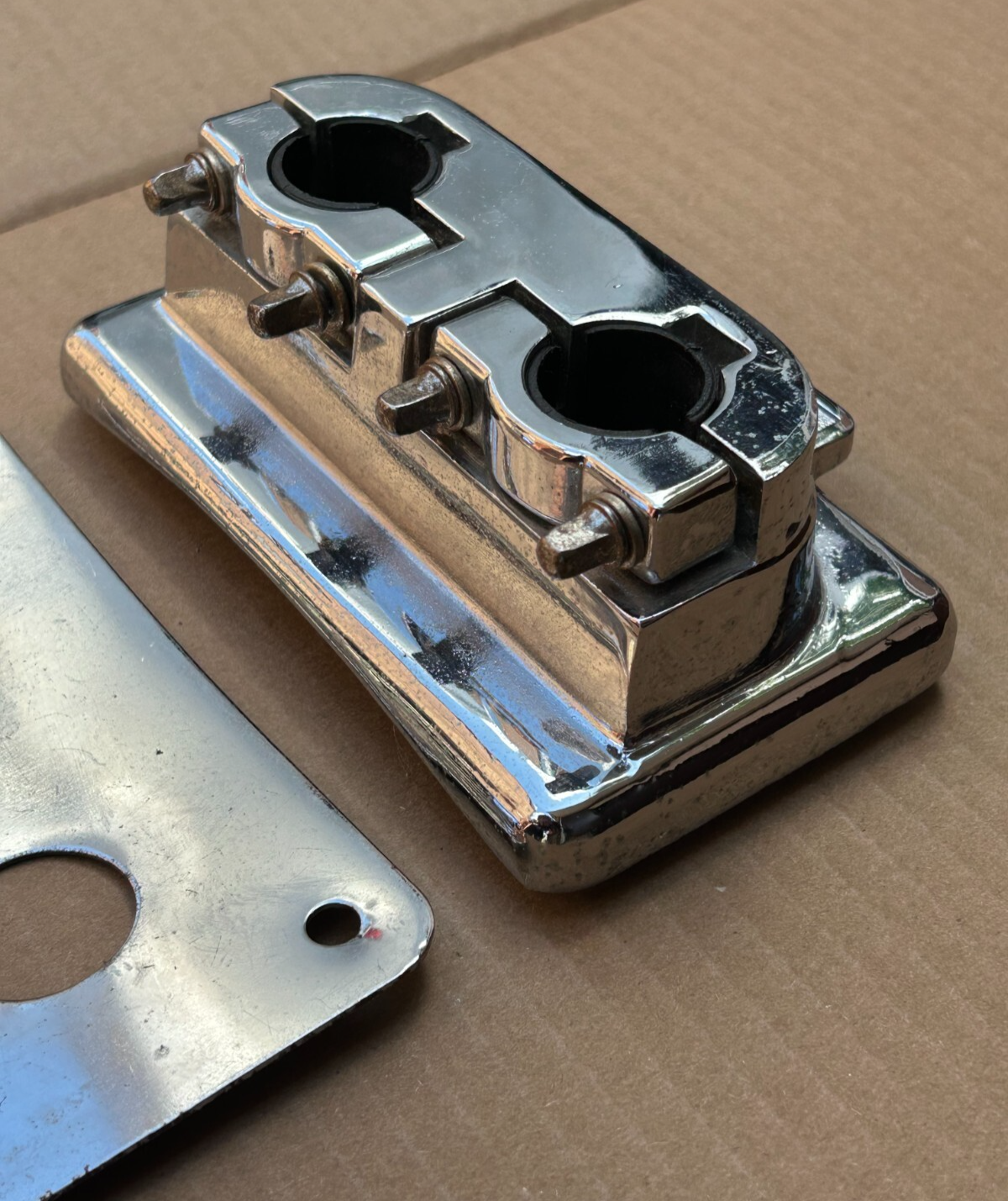 Vintage Pearl Style 22mm Double Tom Holder Bracket on Bass drum Chrome photo 2