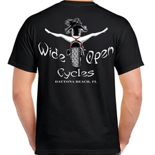 Original Wide Open Cycles Spread Eagle Funny Offensive Biker Stripper T Shirt