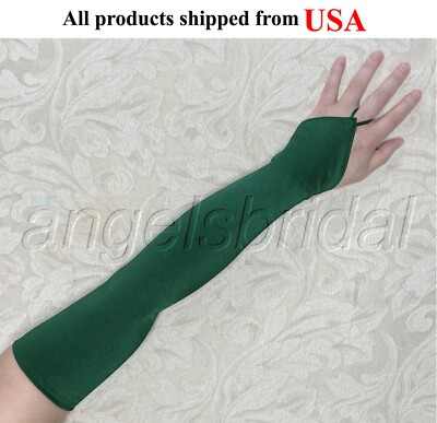 Top Quality 23'' Forest Hunter Green Fingerless Satin Halloween Costume Gloves