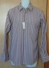 Men's Striped Classic Fit Long Sleeve Cotton Blend Casual Shirts Burgundy Multi