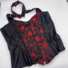 Tesa Black Red Floral Asian Inspired Brocade Corset Bustier size 38