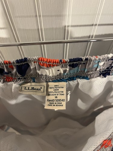 Boys Swimsuit Trunks LL BEAN size 14 Grey Fish Print - Picture 4 of 7