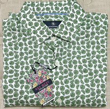 NWT Hart Schaffner Marx M white green short sleeve button up shirt mens 85