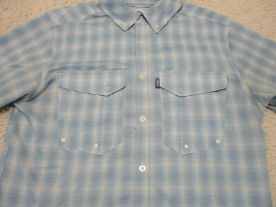 Chemise de pêche AFTCO homme M bleu plaid boutons poches