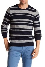 Original Penguin Men's Striped Wool Blend Crew Sweater Navy Gray Size XL 2XL New