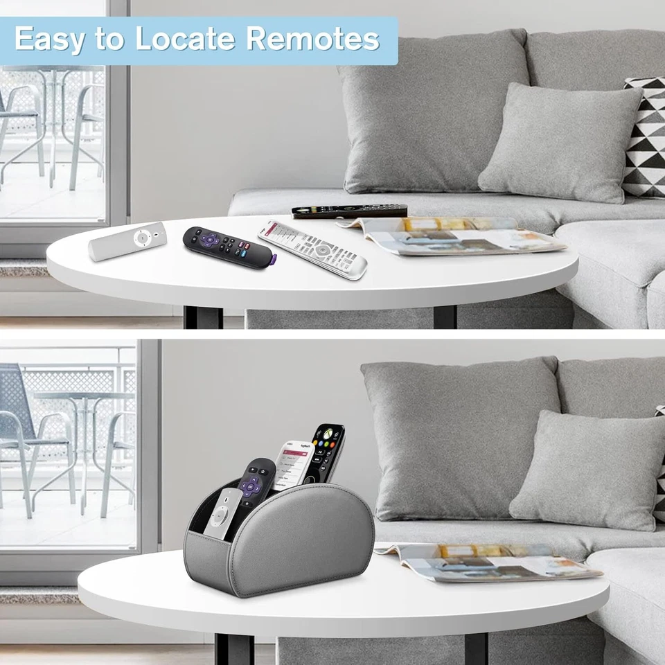 Soporte Control Remoto Cuero TV Control Remoto Caddy Escritorio Organizador 5 Compartimentos Foto 2 de 4