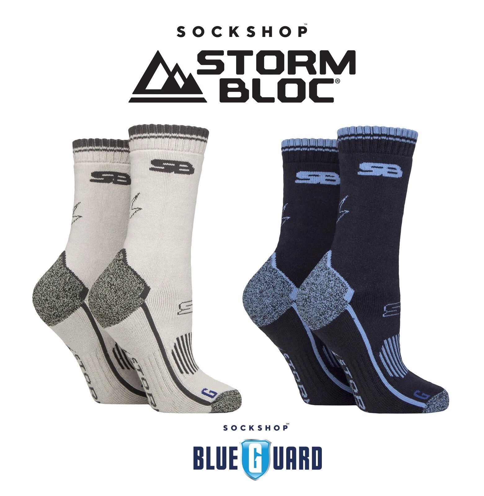 Women's Hiking Socks Cushioned Cotton Size 4-8 2 Pair- Storm Bloc with BlueGuard