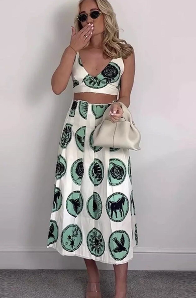 ZARA SS24 CO-ORD SET [TOP+ PRINTED BOX PLEAT SKIRT] S-L 2905