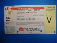 91/92  Ticket VFB Stuttgart BVB Dortmund Eintrittskarte Sammle Bundesliga