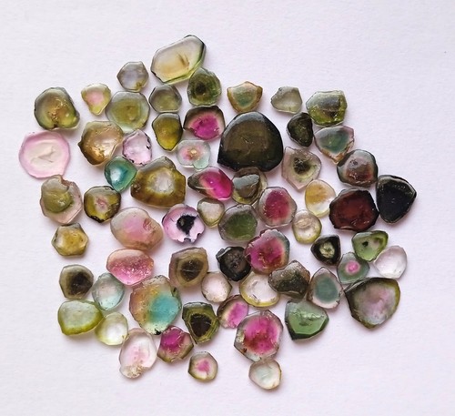 41 Carat Natural Watermelon Bi Color Tourmaline Smooth Slice Shape 62 Piece Lot - Picture 18 of 20