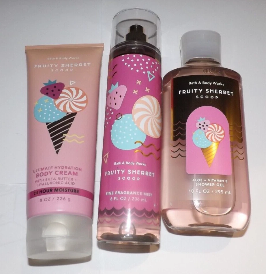 3PK Bath & Body Works Fruity Sherbet Scoop Body Cream 8oz NEW Bath & body