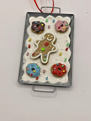 NEW GINGERBREAD AND PAN OF COOKIES WITH SPRINKLES ORNAMENT FREE SHIP