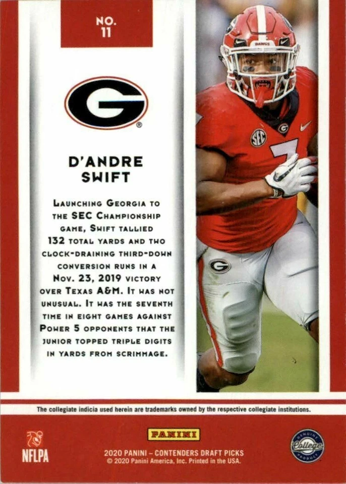 2020 Panini Contenders Draft Picks Game Day Tickets #11 D'Andre Swift Lions - Image 2 of 2