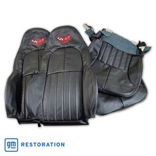 Standard Seat Covers With Emblem - Black 100 Leather - 1997-2004 C5 Corvette