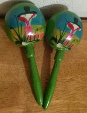 Hand made Mexican Maracas Gourds Pair Rumba Shaker