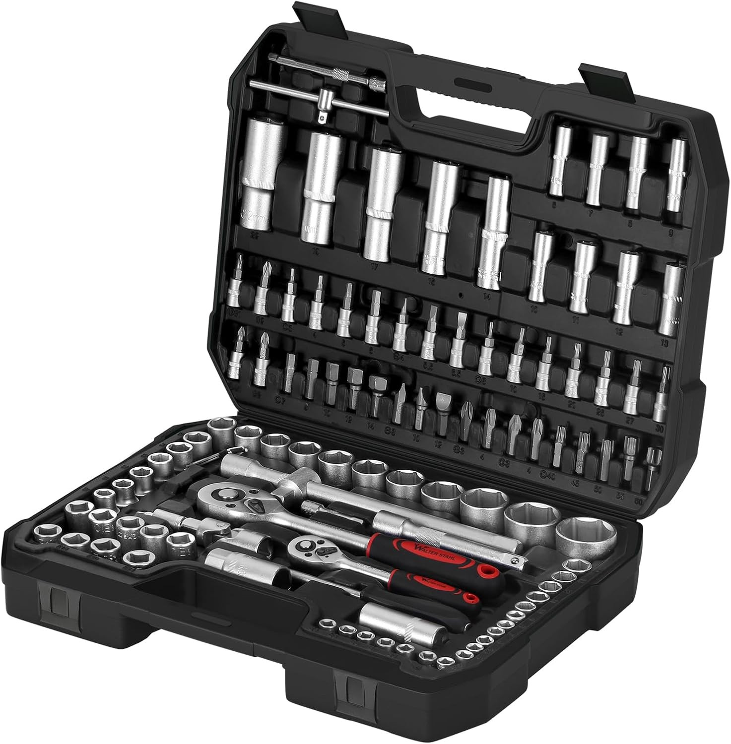 Jeu de douilles en acier Walter de 108 pièces avec coffret robuste 1/4" et 1/2"