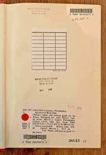 Chilton's Simca Repair Tune-Up Guide 1969 & Earlier Models 1204 1182 1000 - Picture 6 of 11