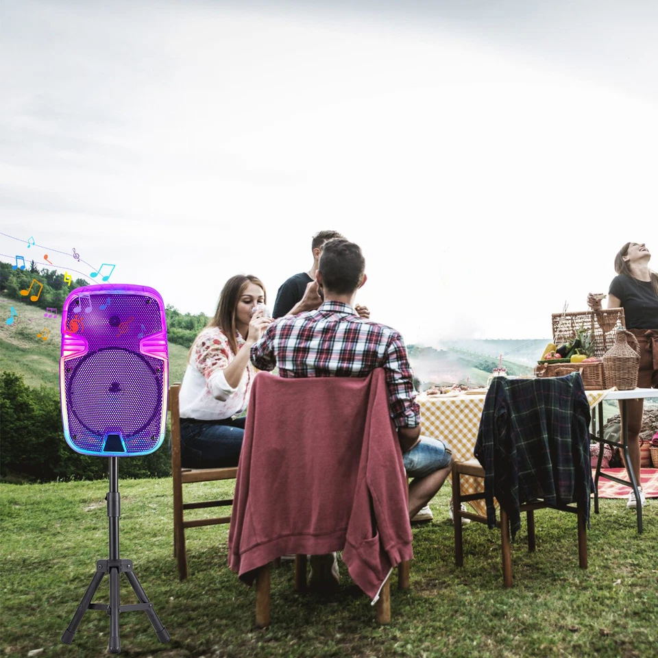 8" Purple Bluetooth Speaker Rechargable PA Karaoke Party System w/Mic & Stand - Image 4 of 4