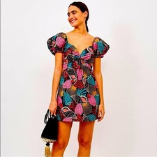 Farm Rio Mixed Seashell Puff Sleeve Mini Dress Size Medium