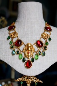 Authentic Askew London 24k Gold Plated Ruby & Emerald Art Glass Maiden Necklace