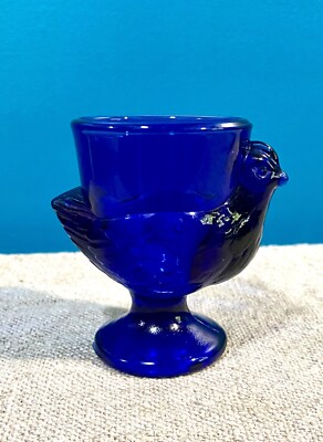 SET 3 VTG LUMINARC Cobalt Blue Glass HEN EGG CUPS  Made In FRANCE