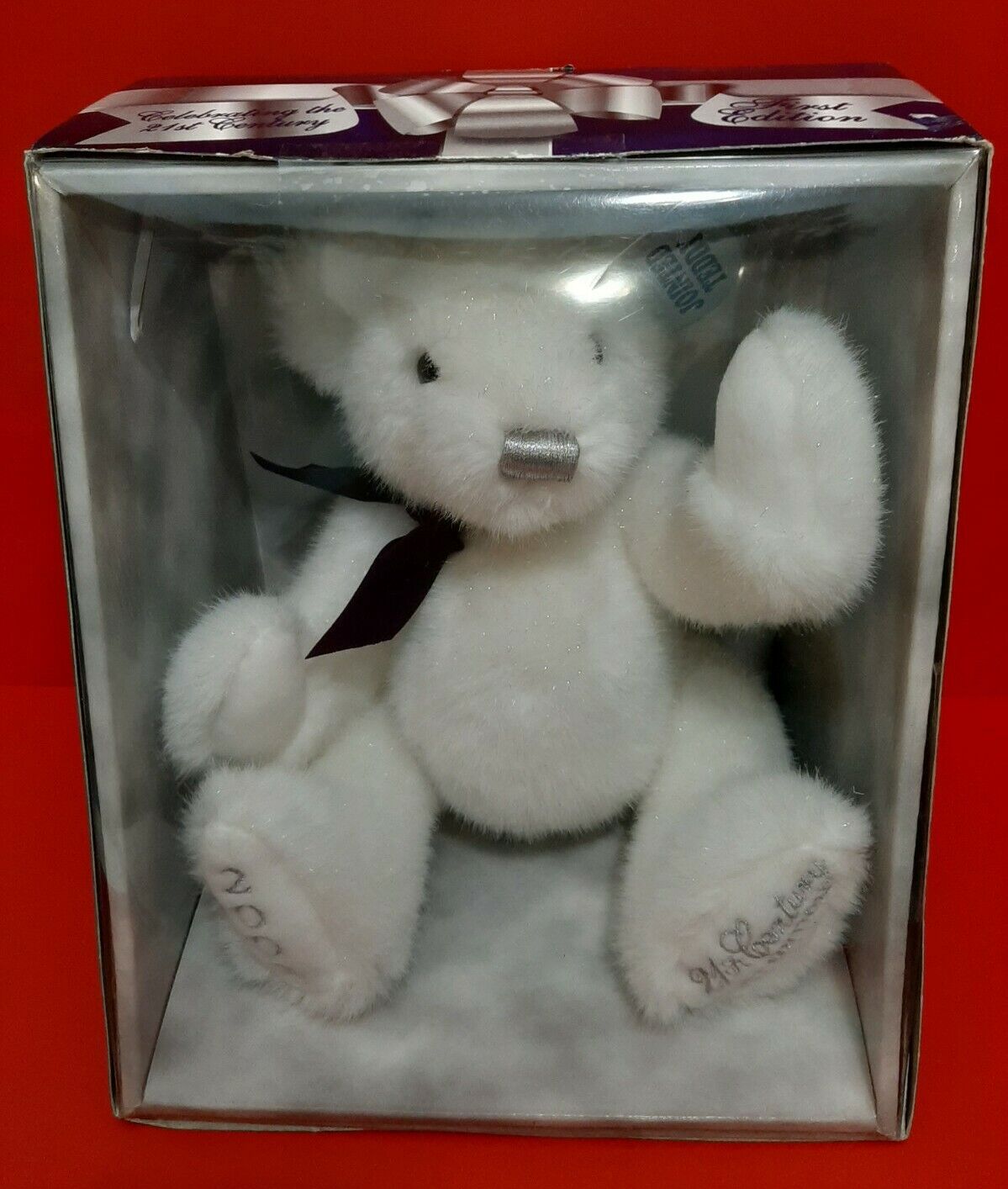 Dan Dee White Plush Bear 2001, 21 st Century First Edition Jointed Teddy Silver.