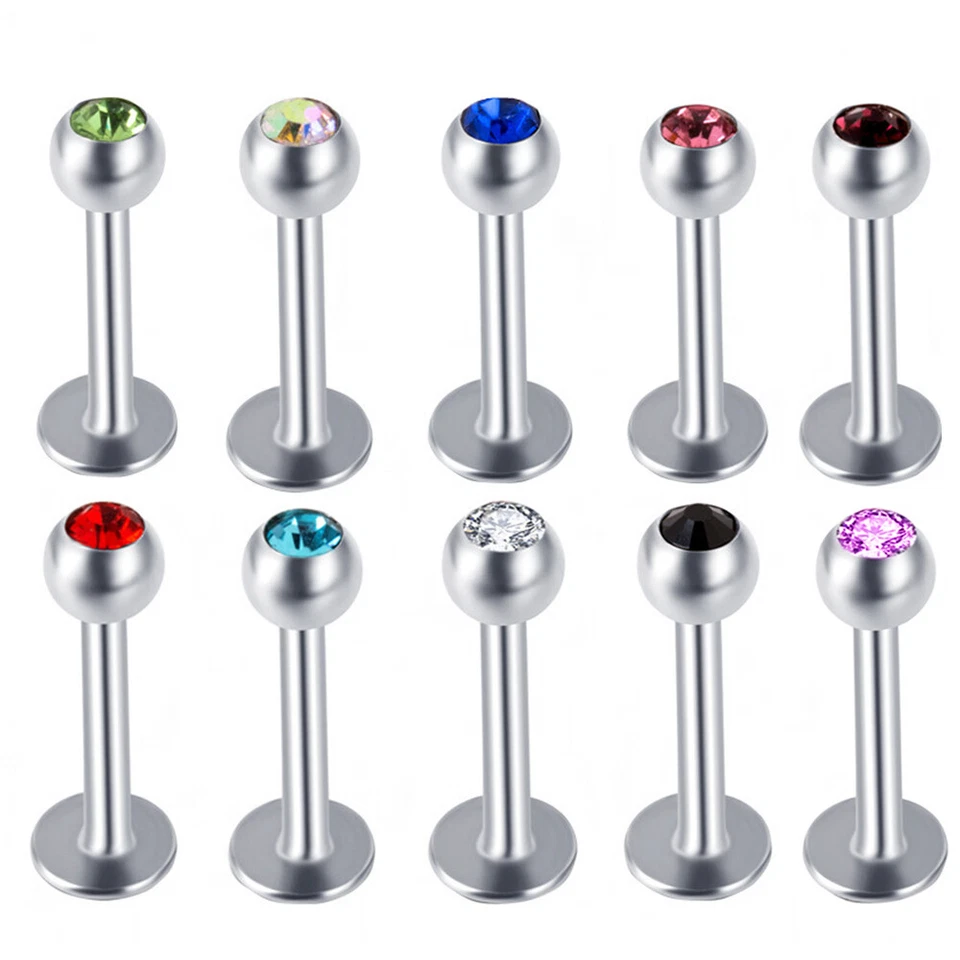 10X Piercing de barra de anillo labial de acero quirúrgico Monroe de cristal multicolor Foto 2 de 4
