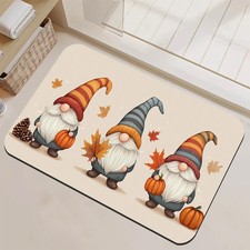 Fall Gnomes Bathroom Rugs Pumpkin Maple Leaf Bath Mat, Thin Non Slip Floor Ma...
