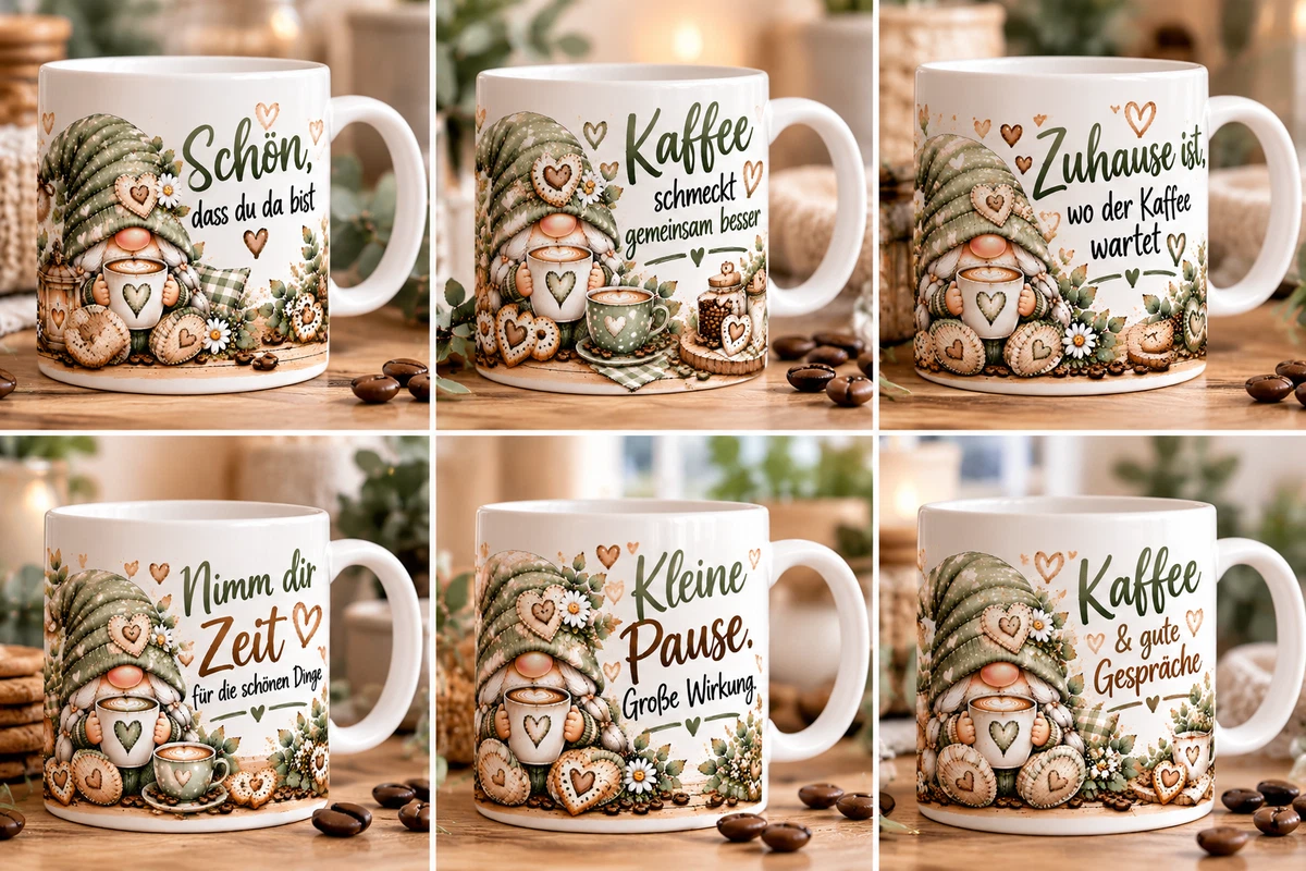 Keramiktasse Wichtel mit Kaffee – Sprüchetasse | Kaffeetasse mit Wichtelmotiv