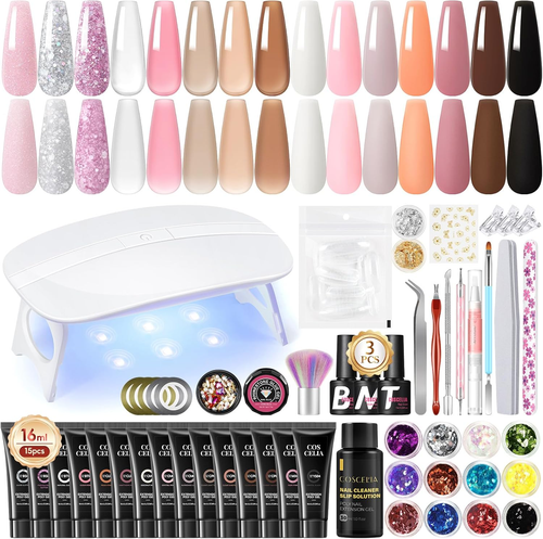 Kit Ricostruzione Unghie Con Lampada UV, 15X16Ml Poli Nail Extension, 30Ml Slip - Foto 12 di 12