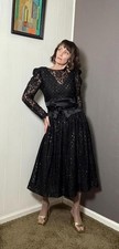 Vintage 1980's Black + Gold Lace Cocktail Dress from Halston III size 6