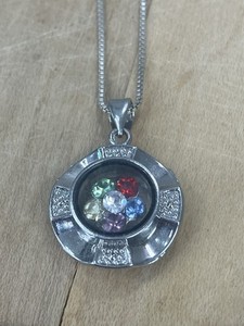 Authentic Rhinestone spinner necklace 18K white gold plated floral pendant Silver Necklace