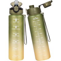 Wasserflasche Trinkflasche Mit Strohhalm Sport Fahrrad Zeitmarkierung GrüN 1L
