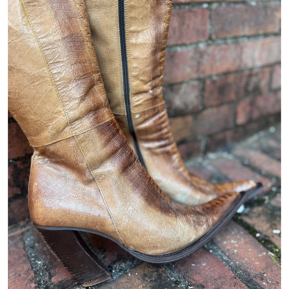 Made in Italy Leather Mid-Calf Boots EU 39 US 8.5/9 Cognac Pointed Toe Heel - Image 2 of 4