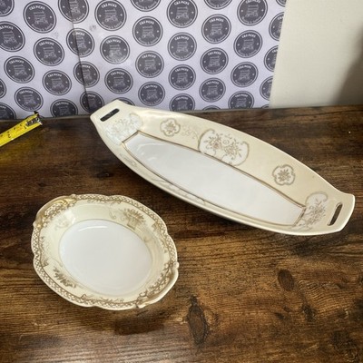 Zwei Noritake ovale Relish Schale Servierschale grün Stempel Dekor Vintage Requisite Paar