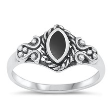 Unique Bali Black Onyx Promise Ring New .925 Sterling Silver Band Sizes 4-10
