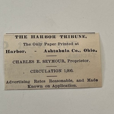 The Harbor Tribune Charles E. Seymour Harbor OH 1890 Newspaper Ad SAI7-S17