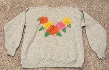 Vintage Women s Fruit Of The Loom Single Stitch Floral Crewneck Sweatshirt Large